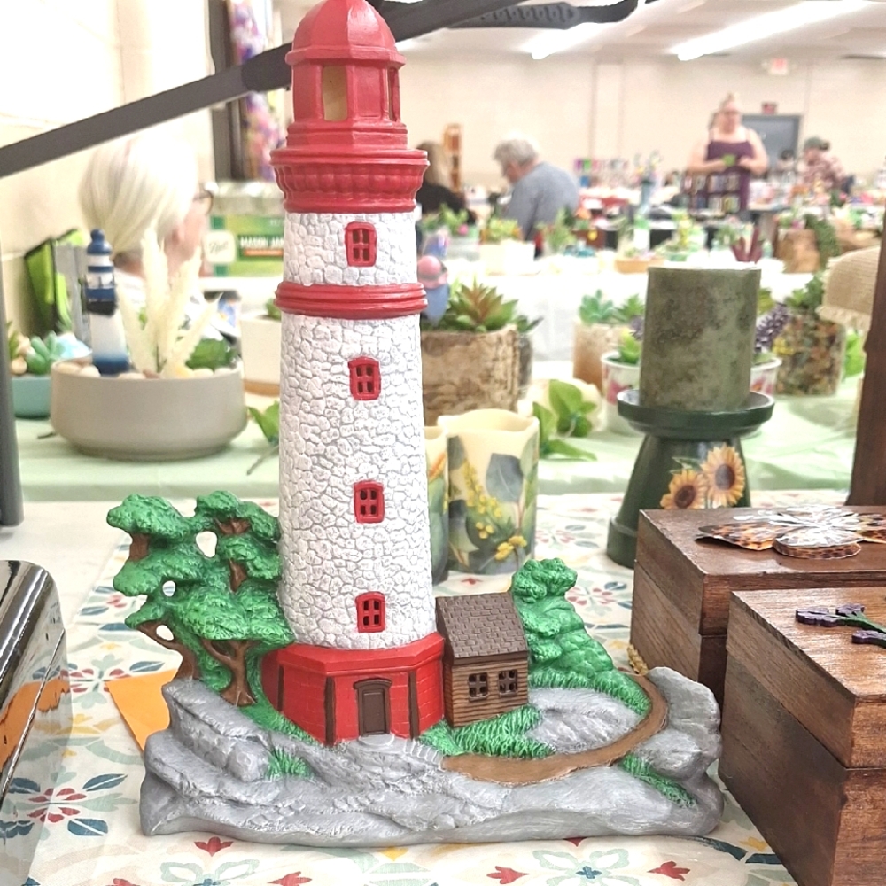 Red and White Lighthouse Figurine